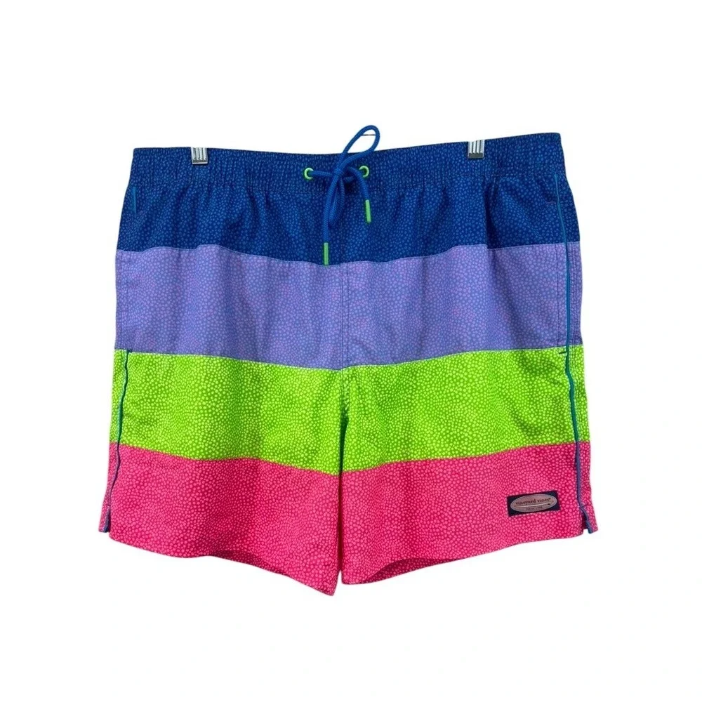 Vineyard Vines Swim Trunks Mens XL Multi Colorblock 6in Inseam Lined Preppy Pool